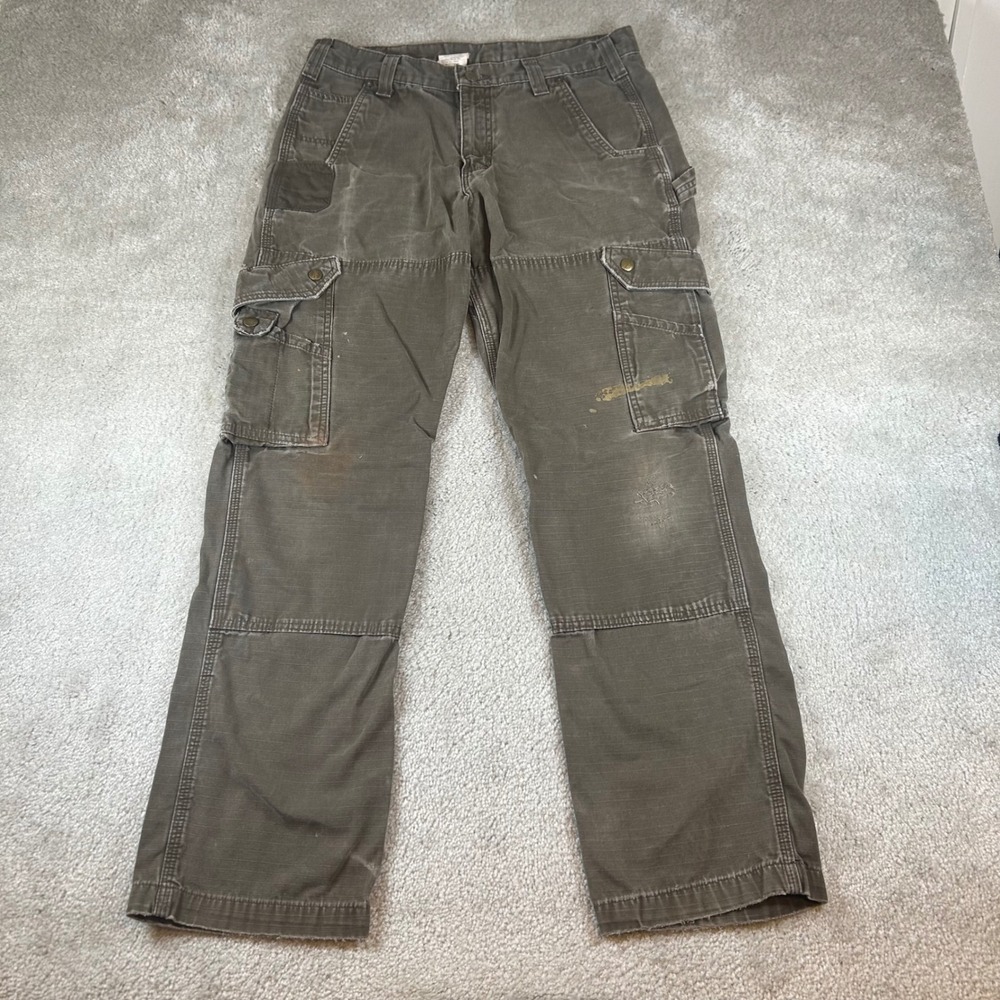 Carhartt Cargo Pants Mens 32x32 Green B342-DFE Relaxed Fit Ripstop Workwear Worn